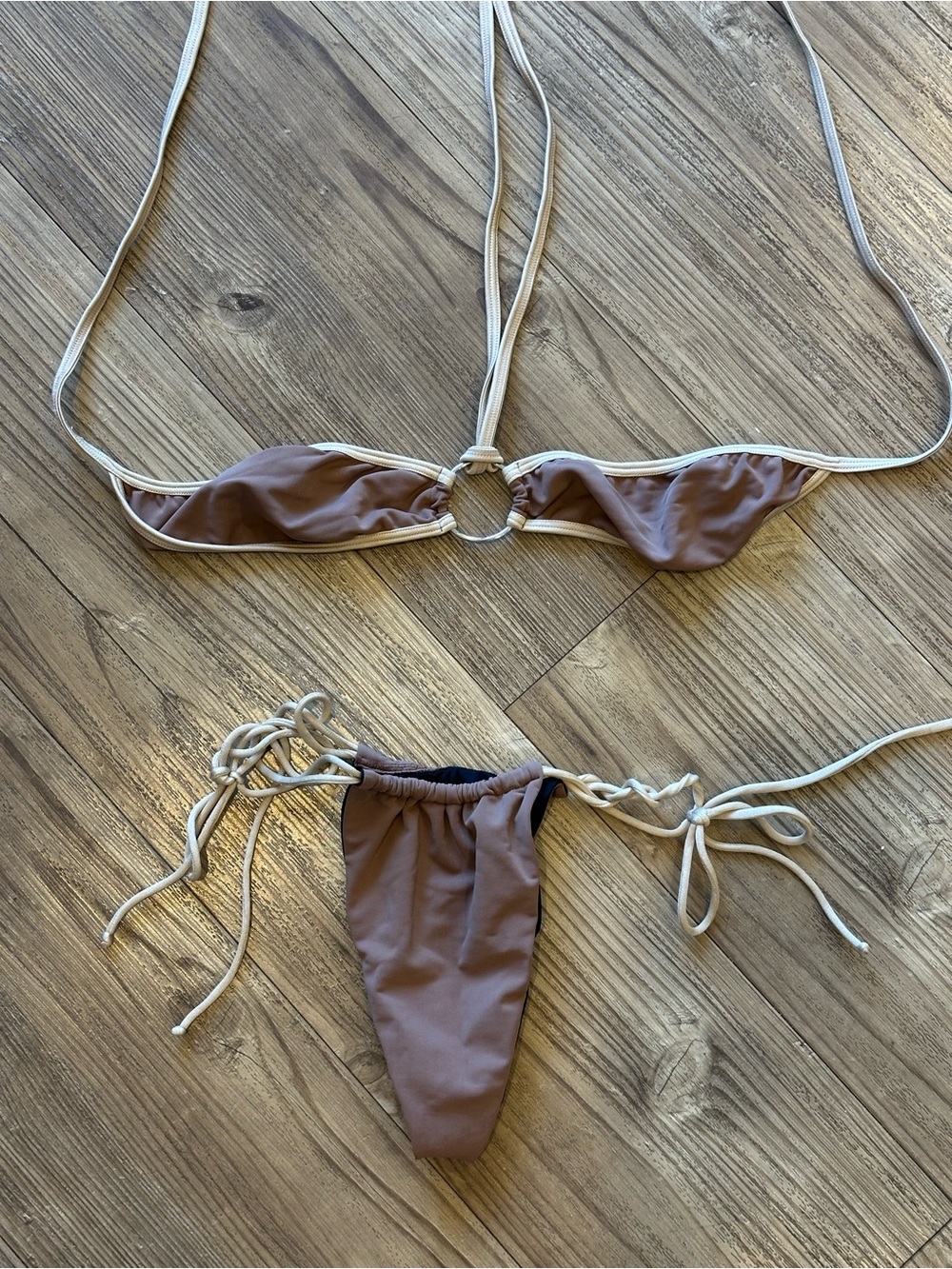 Two-Piece Tie-Side Bikini in Mauve with Cream Trim